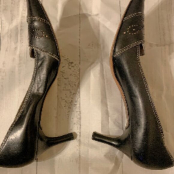Cole Haan Vintage Black Leather Heels – Women’s 8.5, Square Toe, Contrast Stitch - Picture 3 of 9